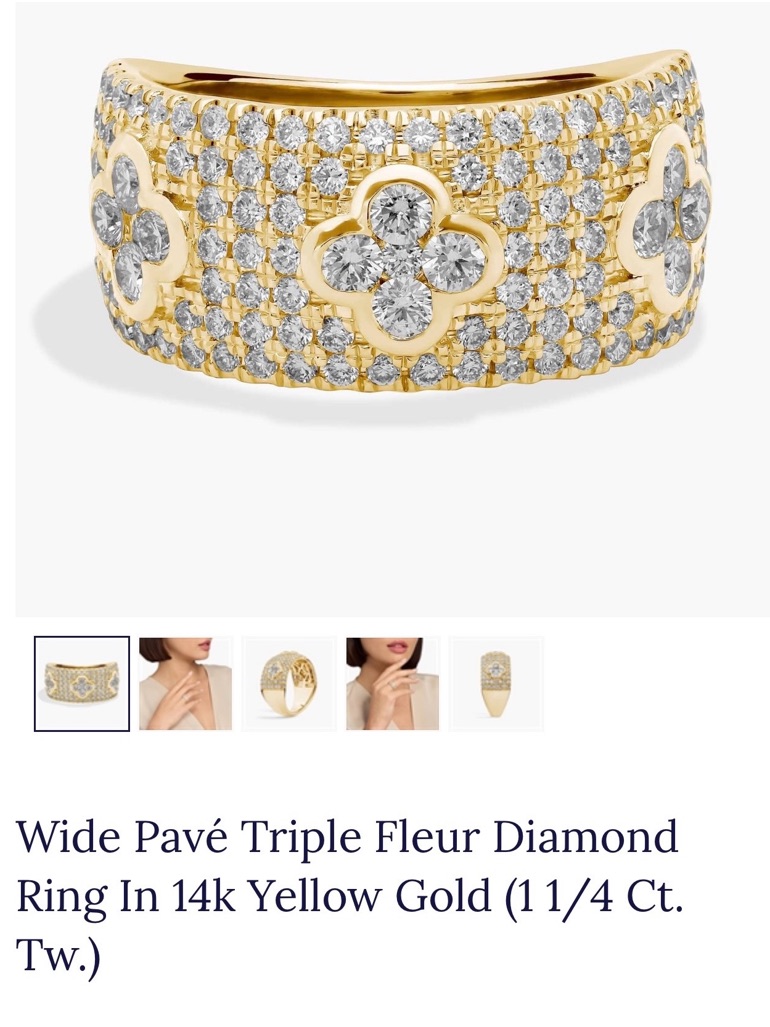 14k Yellow Gold Wide Pav Triple Fleur Diamond Ring - Gold